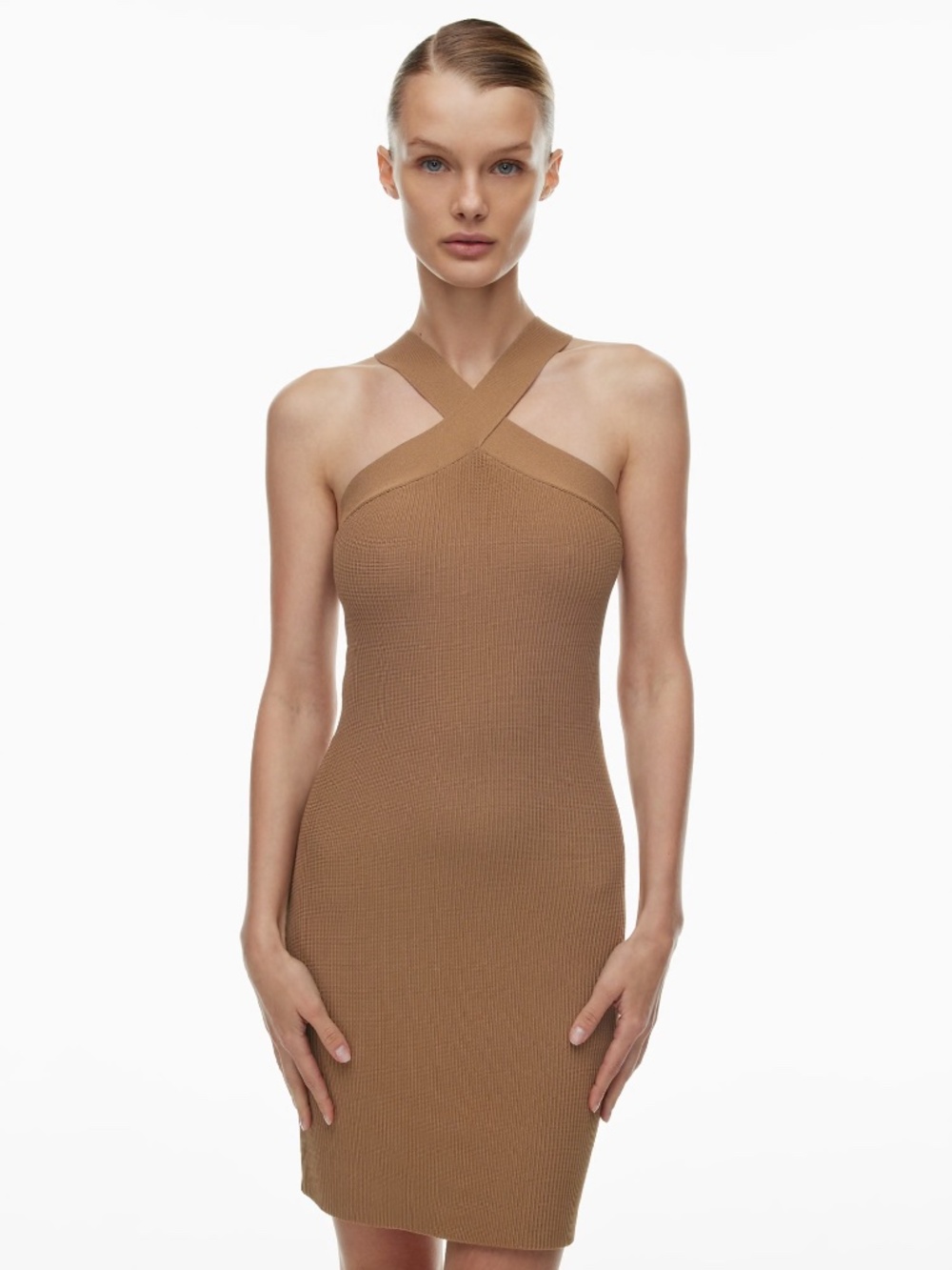 NWT! Aritzia | Babaton | Criss Cross Sculpt Knit Dress Brown | Medium